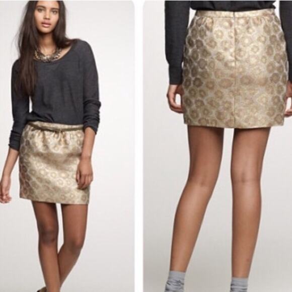 J. Crew Gold Metallic Mini Skirt Festive Size 2 - Picture 1 of 7